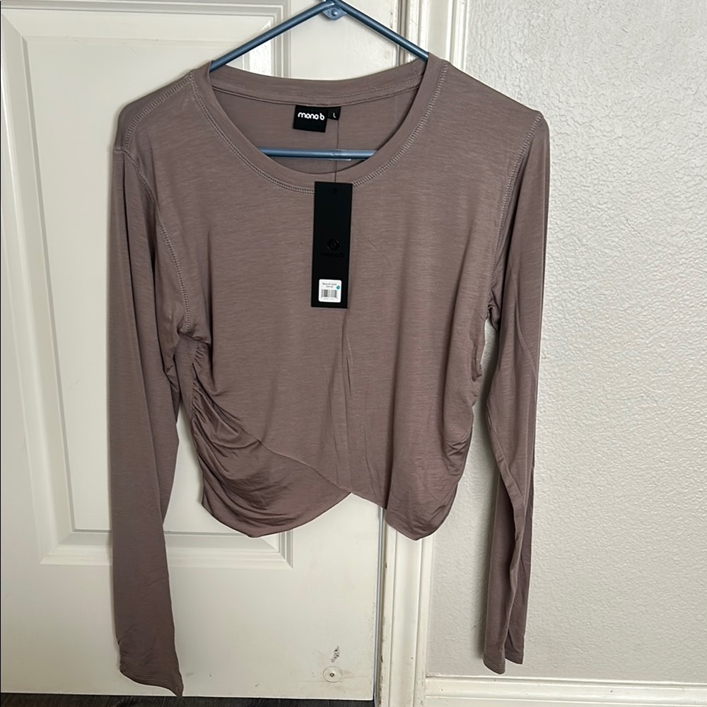 Mono B Women's Taupe Long Sleeve Top